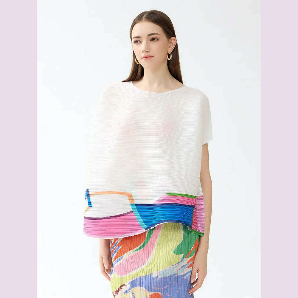 KIMLUD, Women's Long-Sleeved T-Shirt Casual Loose Style Round Neck Color Block Printed Top for Spring 2024, KIMLUD Womens Clothes