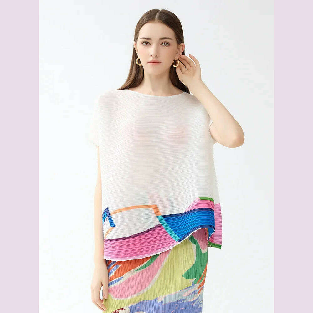 KIMLUD, Women's Long-Sleeved T-Shirt Casual Loose Style Round Neck Color Block Printed Top for Spring 2024, KIMLUD Womens Clothes