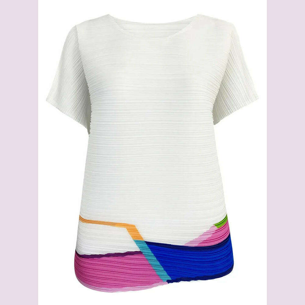 KIMLUD, Women's Long-Sleeved T-Shirt Casual Loose Style Round Neck Color Block Printed Top for Spring 2024, KIMLUD Womens Clothes