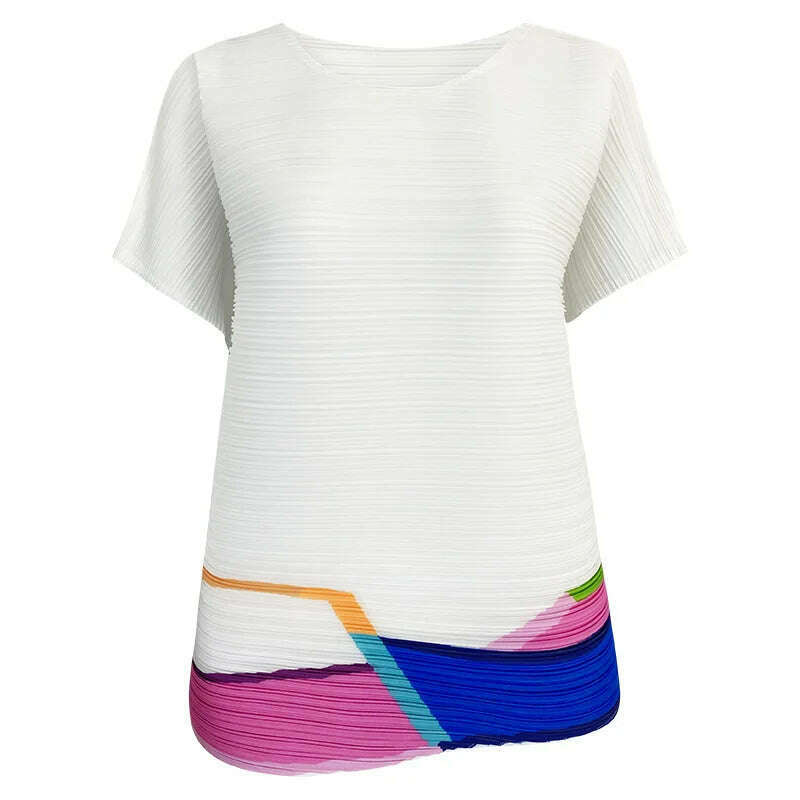 KIMLUD, Women's Long-Sleeved T-Shirt Casual Loose Style Round Neck Color Block Printed Top for Spring 2024, picture color 2 / One Size, KIMLUD APPAREL - Womens Clothes
