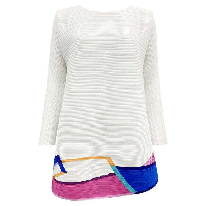 KIMLUD, Women's Long-Sleeved T-Shirt Casual Loose Style Round Neck Color Block Printed Top for Spring 2024, picture color 1 / One Size, KIMLUD APPAREL - Womens Clothes