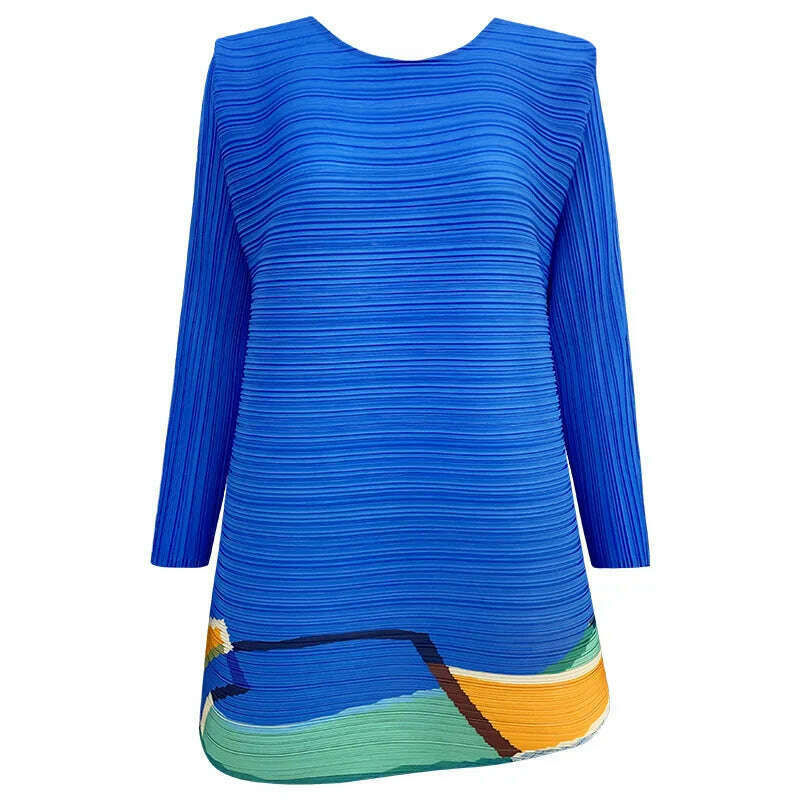 KIMLUD, Women's Long-Sleeved T-Shirt Casual Loose Style Round Neck Color Block Printed Top for Spring 2024, picture color 3 / One Size, KIMLUD APPAREL - Womens Clothes