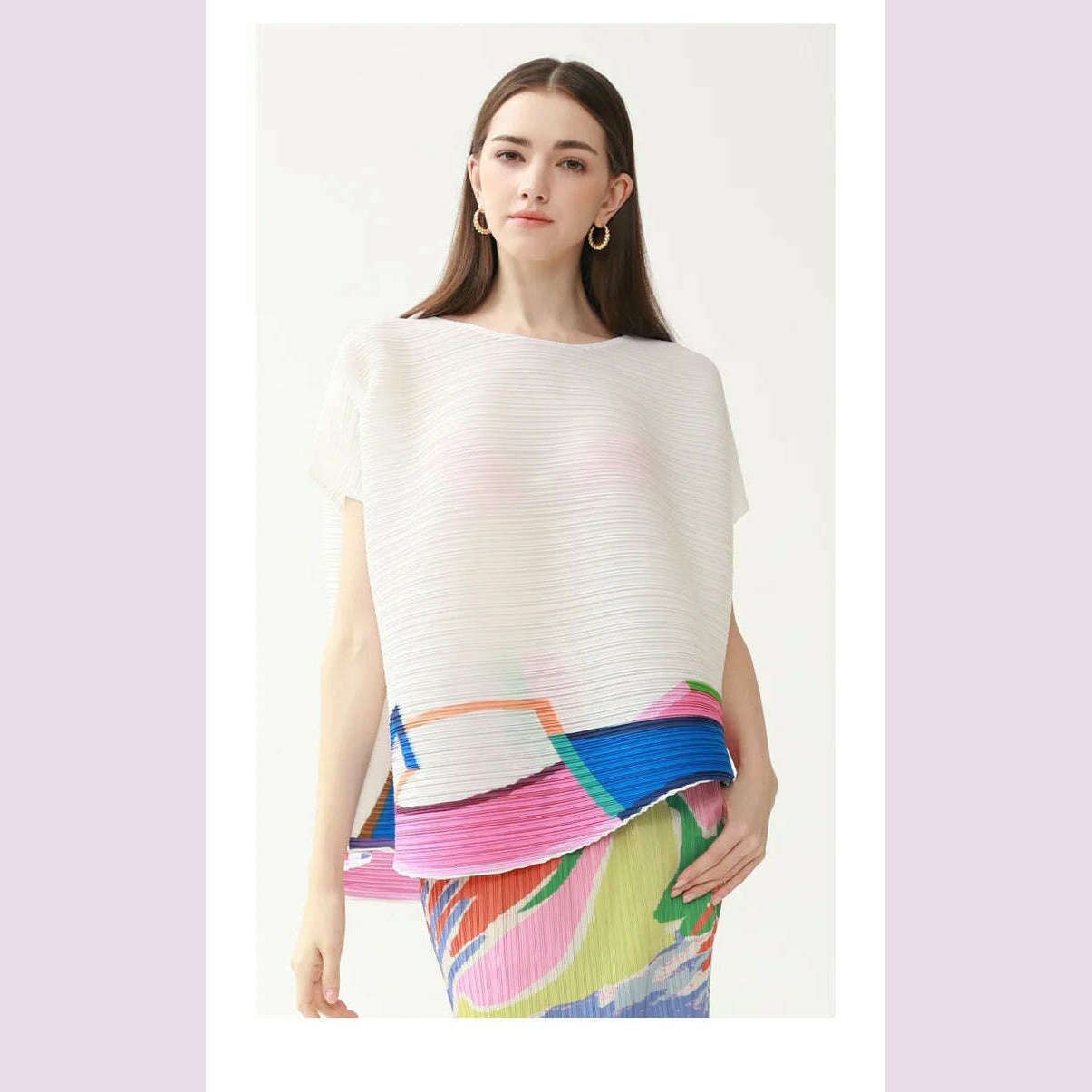 KIMLUD, Women's Long-Sleeved T-Shirt Casual Loose Style Round Neck Color Block Printed Top for Spring 2024, KIMLUD Womens Clothes