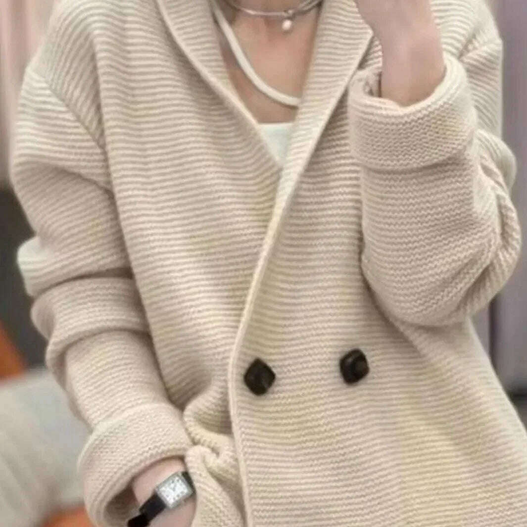 Women's Loose and Lazy Style Mid-length Sweater, Casual Coats, Simple Knit Cardigan, Korean Style, Spring, Autumn - KIMLUD