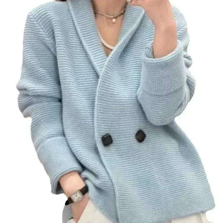 Women's Loose and Lazy Style Mid-length Sweater, Casual Coats, Simple Knit Cardigan, Korean Style, Spring, Autumn - KIMLUD