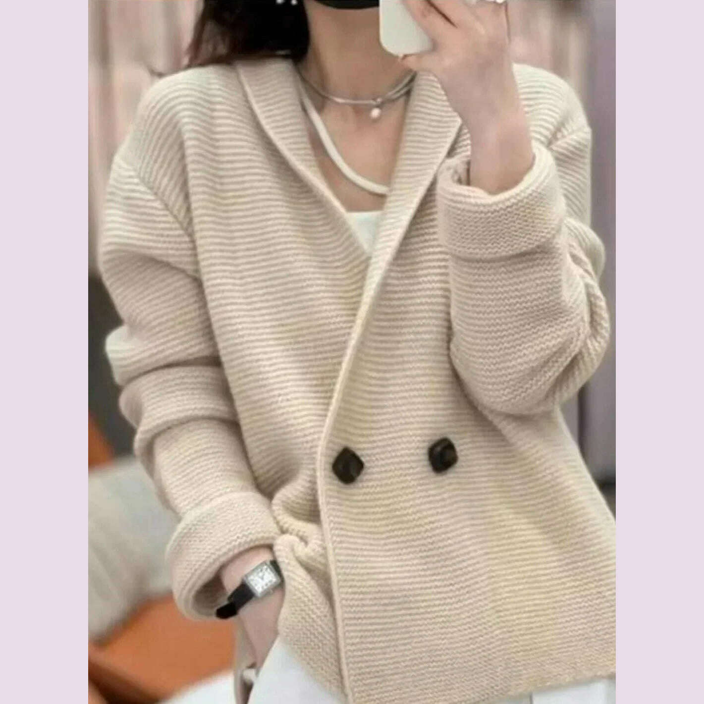 Women's Loose and Lazy Style Mid-length Sweater, Casual Coats, Simple Knit Cardigan, Korean Style, Spring, Autumn - KIMLUD