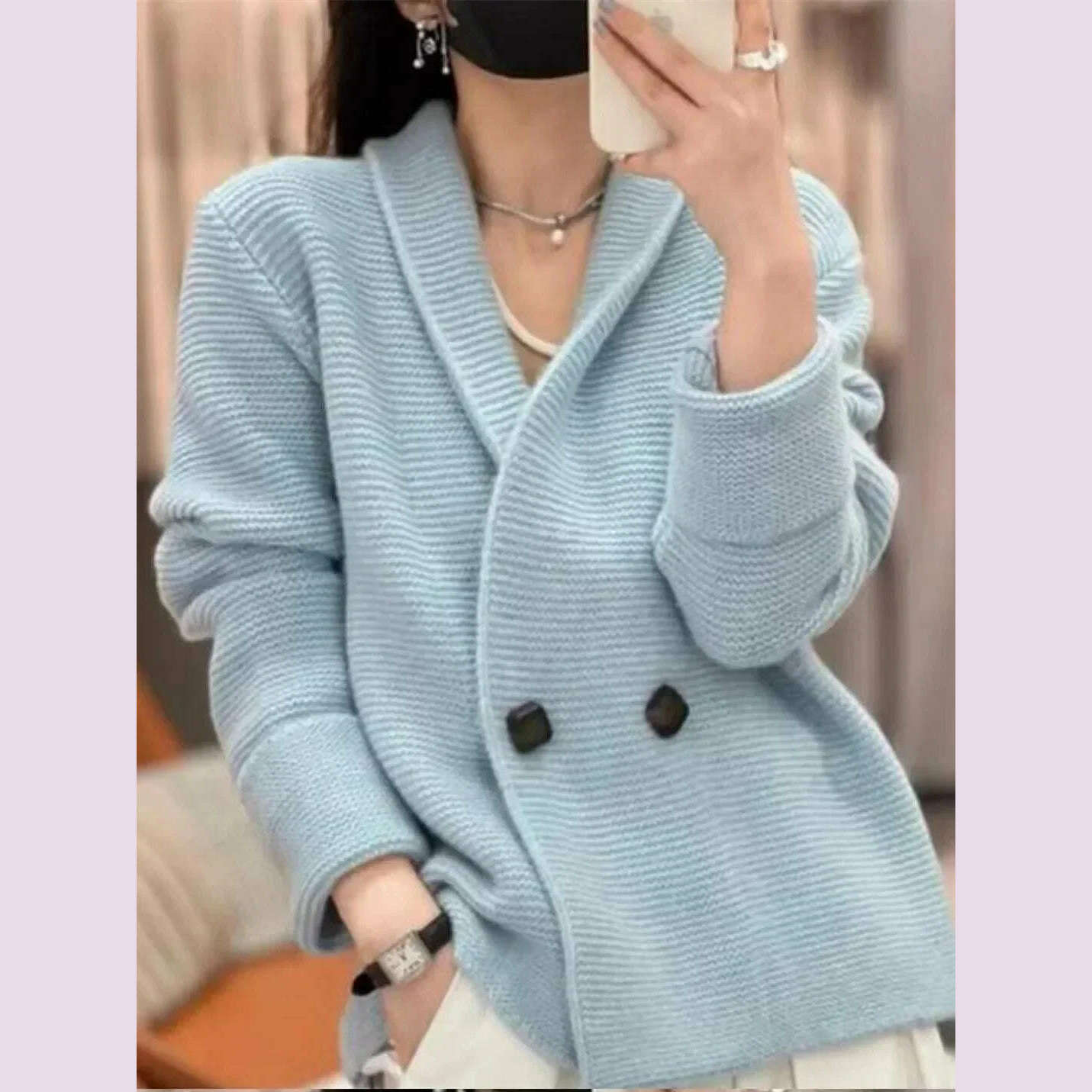Women's Loose and Lazy Style Mid-length Sweater, Casual Coats, Simple Knit Cardigan, Korean Style, Spring, Autumn - KIMLUD