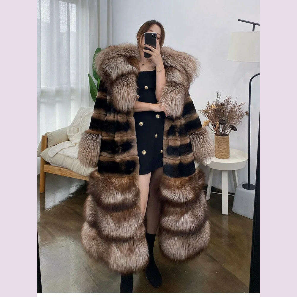 KIMLUD, Womens Luxury Real Rex Rabbit Fur Coat Fashion Genuine Fox Fur Thick Collar Overcoat Female Winter Natural Fur Warm Outwear, KIMLUD Womens Clothes