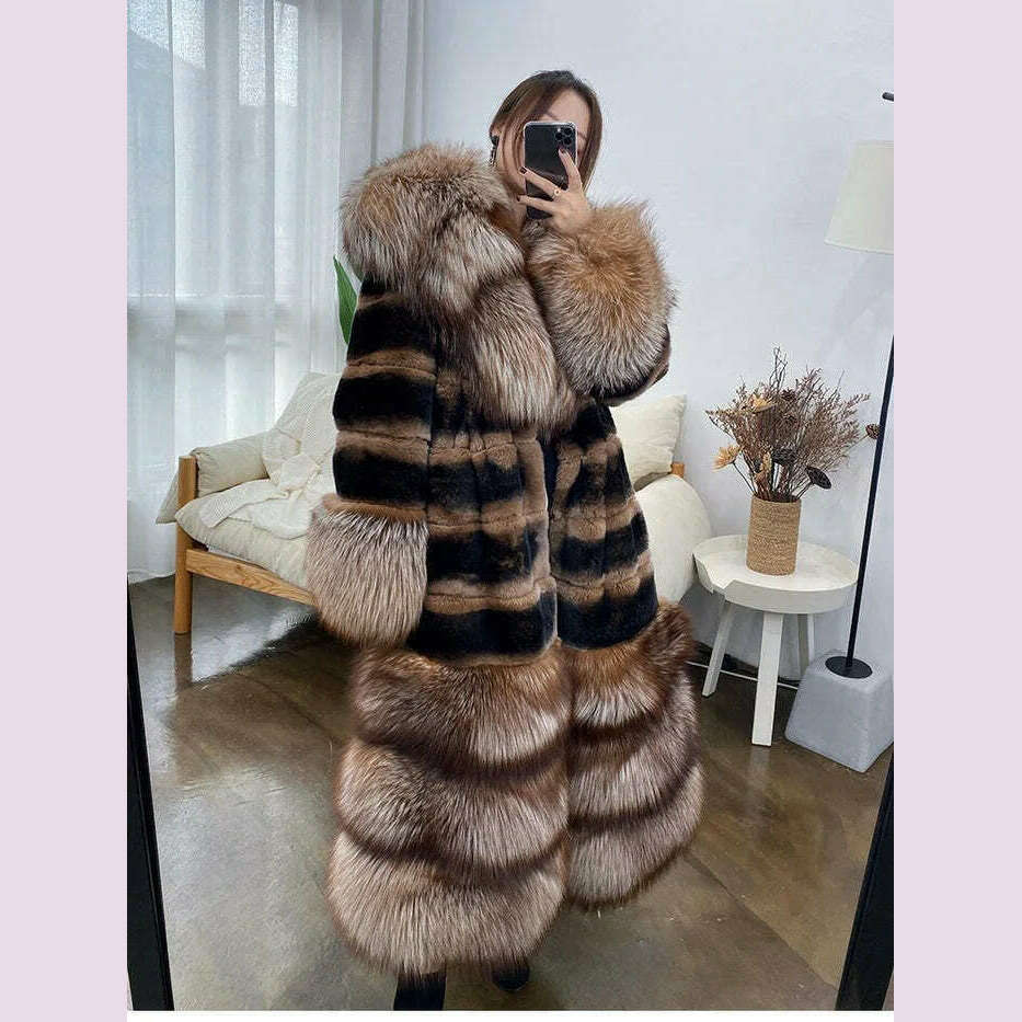 KIMLUD, Womens Luxury Real Rex Rabbit Fur Coat Fashion Genuine Fox Fur Thick Collar Overcoat Female Winter Natural Fur Warm Outwear, KIMLUD Womens Clothes
