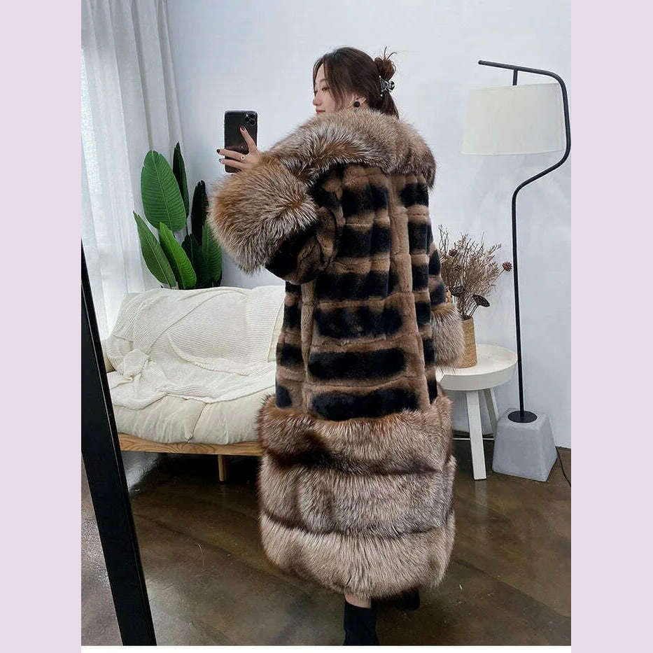 KIMLUD, Womens Luxury Real Rex Rabbit Fur Coat Fashion Genuine Fox Fur Thick Collar Overcoat Female Winter Natural Fur Warm Outwear, KIMLUD Womens Clothes