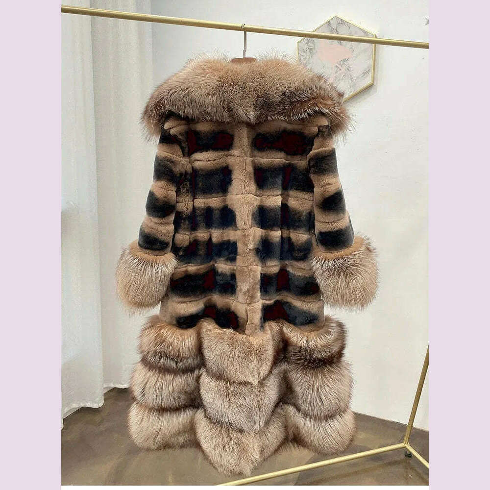 KIMLUD, Womens Luxury Real Rex Rabbit Fur Coat Fashion Genuine Fox Fur Thick Collar Overcoat Female Winter Natural Fur Warm Outwear, KIMLUD Womens Clothes