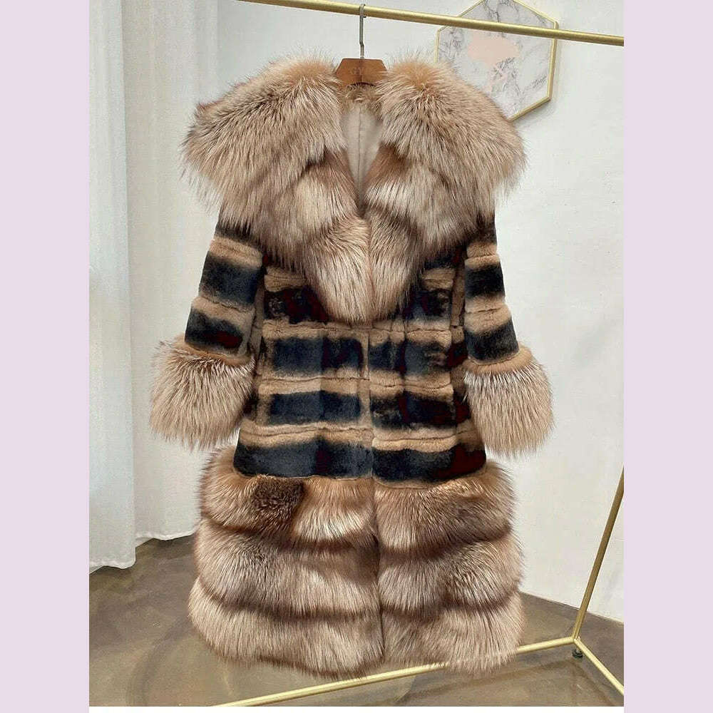 KIMLUD, Womens Luxury Real Rex Rabbit Fur Coat Fashion Genuine Fox Fur Thick Collar Overcoat Female Winter Natural Fur Warm Outwear, as picture / XL, KIMLUD APPAREL - Womens Clothes