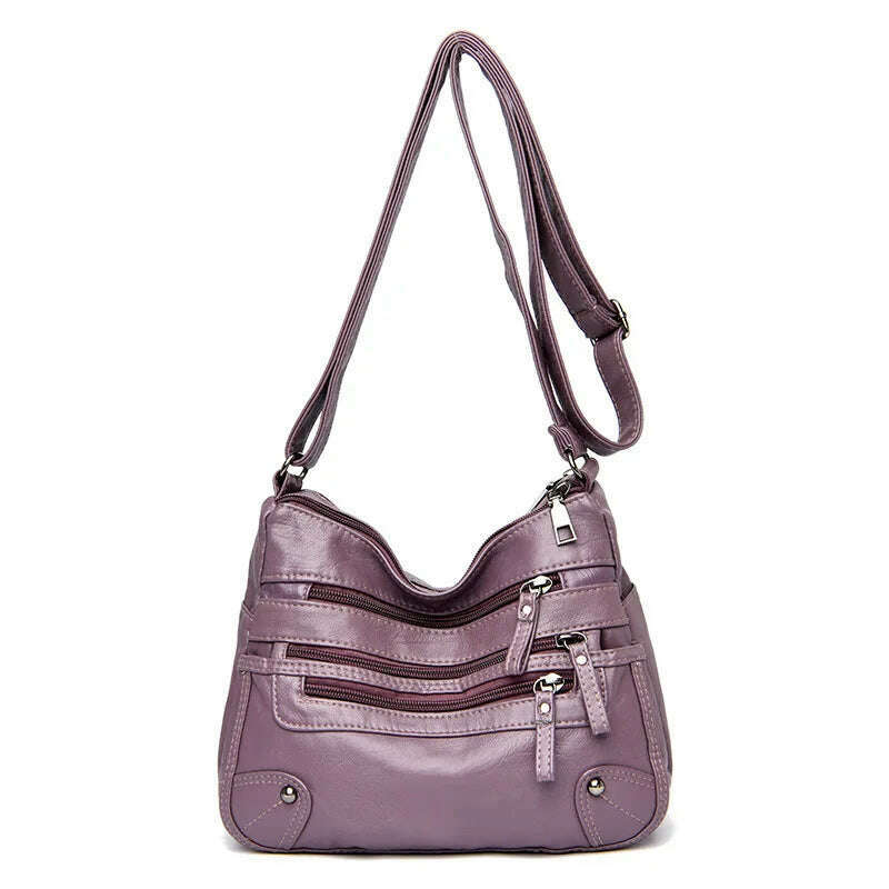 KIMLUD, Women's Multi Zipper Shoulder Bag, Versatile Solid Color Faux Leather Crossbody Bag, Purple, KIMLUD APPAREL - Womens Clothes