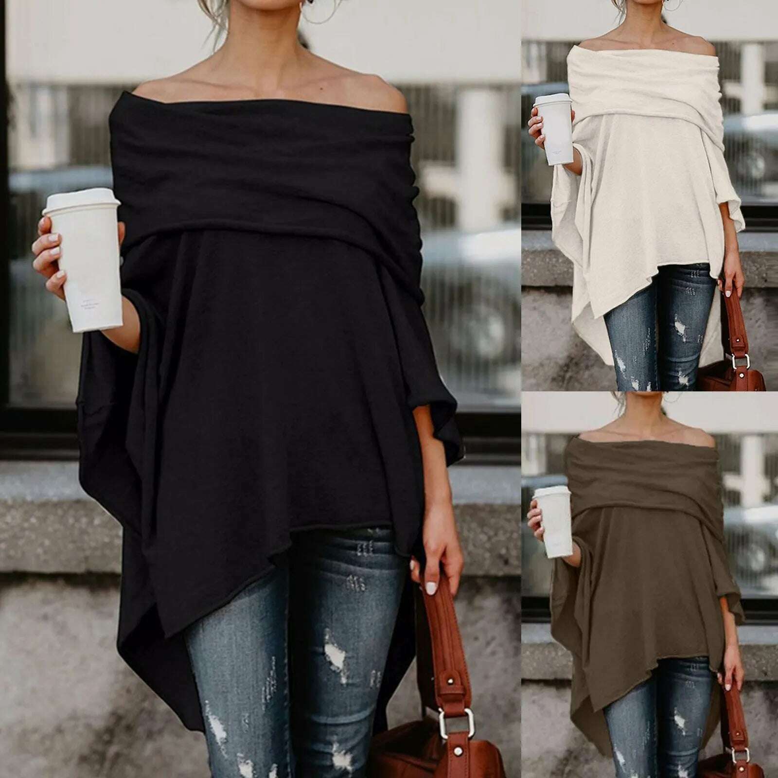 KIMLUD, Womens Off Shoulder Irregular Tops Sexy Long Sleeve Loose Daily Casual Long Shirts Elegant Female Summer Spring Pullover Blouse, KIMLUD Women's Clothes