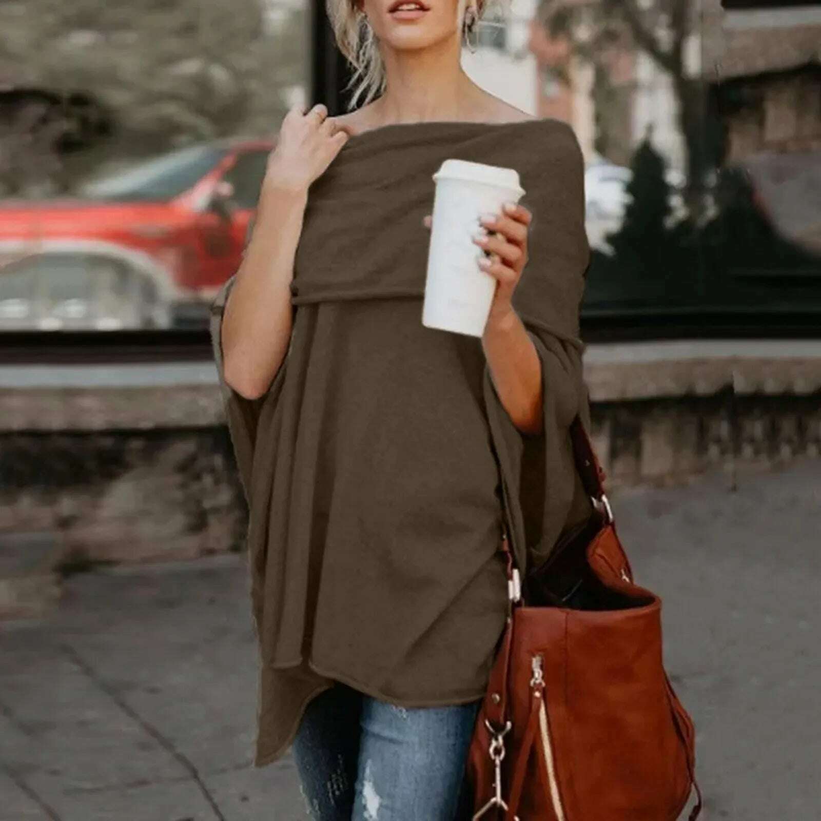 KIMLUD, Womens Off Shoulder Irregular Tops Sexy Long Sleeve Loose Daily Casual Long Shirts Elegant Female Summer Spring Pullover Blouse, KIMLUD Womens Clothes