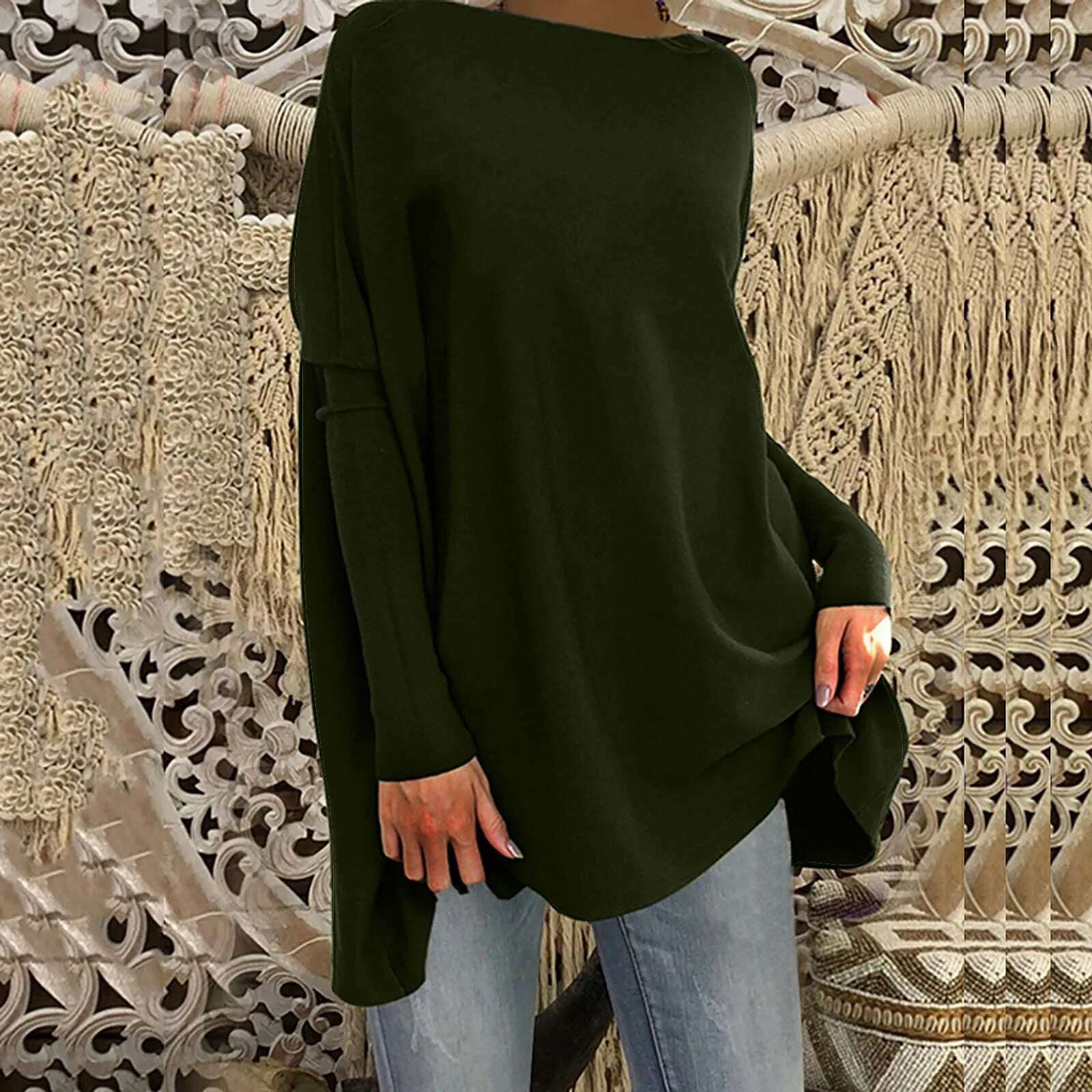 KIMLUD, Womens Off Shoulder Irregular Tops Sexy Long Sleeve Loose Daily Casual Long Shirts Elegant Female Summer Spring Pullover Blouse, Army Green / M / CHINA, KIMLUD Womens Clothes