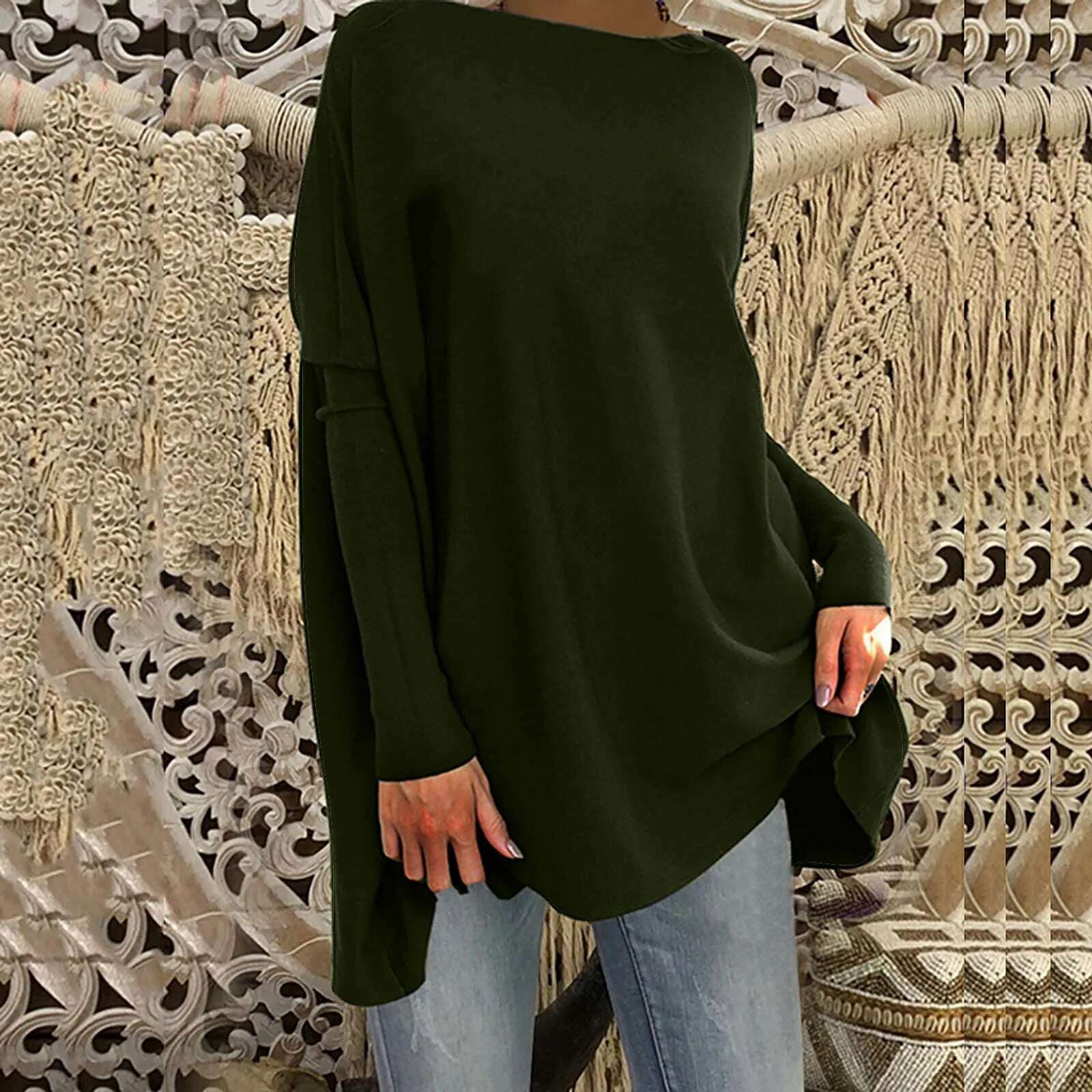 KIMLUD, Womens Off Shoulder Irregular Tops Sexy Long Sleeve Loose Daily Casual Long Shirts Elegant Female Summer Spring Pullover Blouse, Army Green / M / CHINA, KIMLUD APPAREL - Womens Clothes