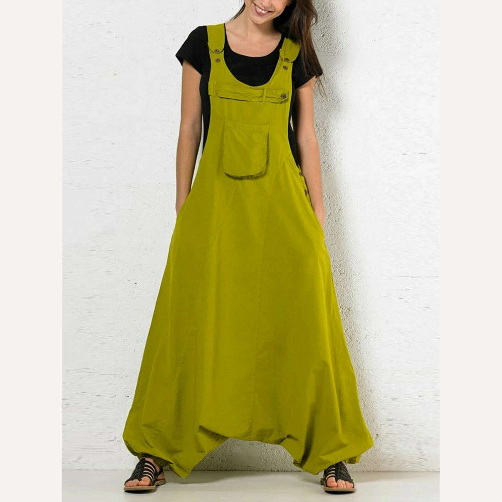 KIMLUD, Women's Overall Pockets Vintage Jumpsuit Casual Harajuku Rompers Solid Retro High Street Oversize Jumpsuit Female Harem Overalls, KIMLUD Womens Clothes