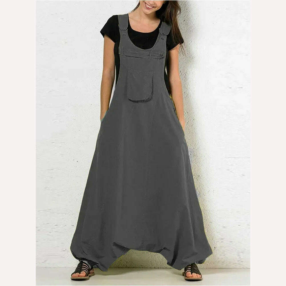 KIMLUD, Women's Overall Pockets Vintage Jumpsuit Casual Harajuku Rompers Solid Retro High Street Oversize Jumpsuit Female Harem Overalls, KIMLUD Womens Clothes