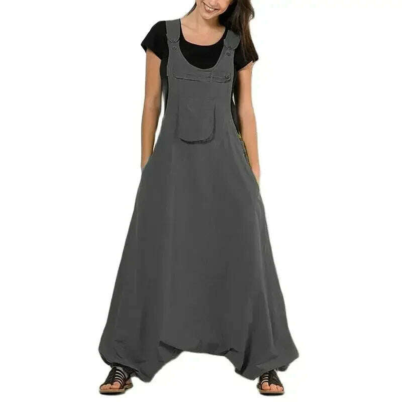 KIMLUD, Women's Overall Pockets Vintage Jumpsuit Casual Harajuku Rompers Solid Retro High Street Oversize Jumpsuit Female Harem Overalls, Gray / M / CHINA, KIMLUD APPAREL - Womens Clothes