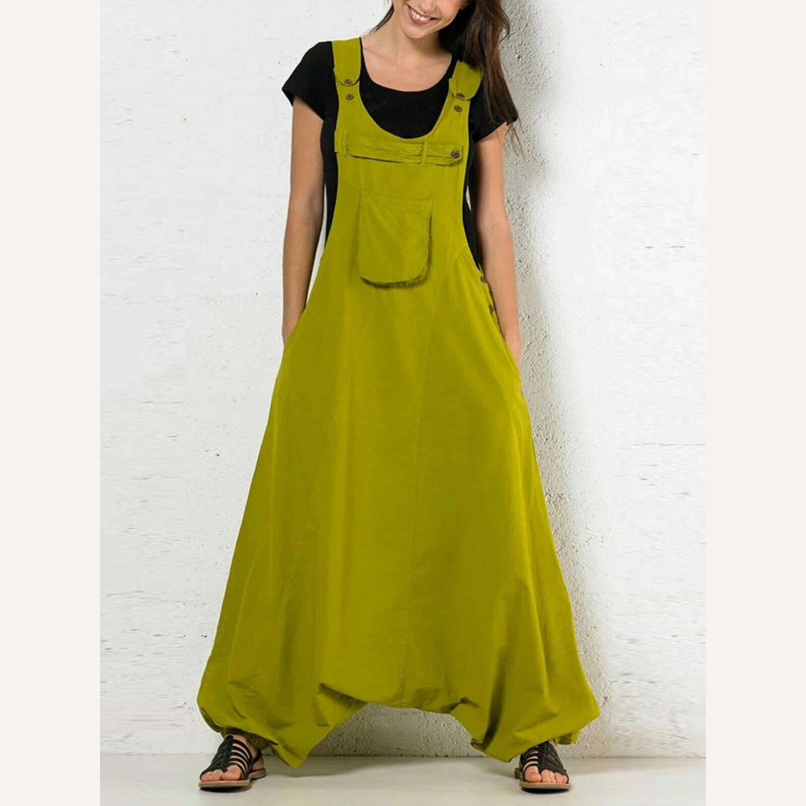 KIMLUD, Women's Overall Pockets Vintage Jumpsuit Casual Harajuku Rompers Solid Retro High Street Oversize Jumpsuit Female Harem Overalls, Yellow / XXL / CHINA, KIMLUD APPAREL - Womens Clothes