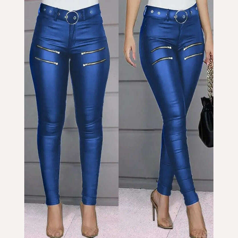 KIMLUD, Women's Pants 2023 Summer Fashion Zipper Design High Waist Pu Leather Casual Plain Skinny Daily Long Pants Y2K Streetwear, KIMLUD Womens Clothes