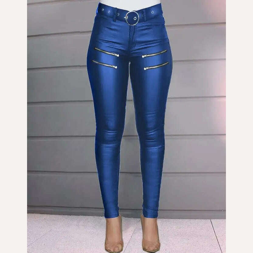 KIMLUD, Women's Pants 2023 Summer Fashion Zipper Design High Waist Pu Leather Casual Plain Skinny Daily Long Pants Y2K Streetwear, KIMLUD Womens Clothes