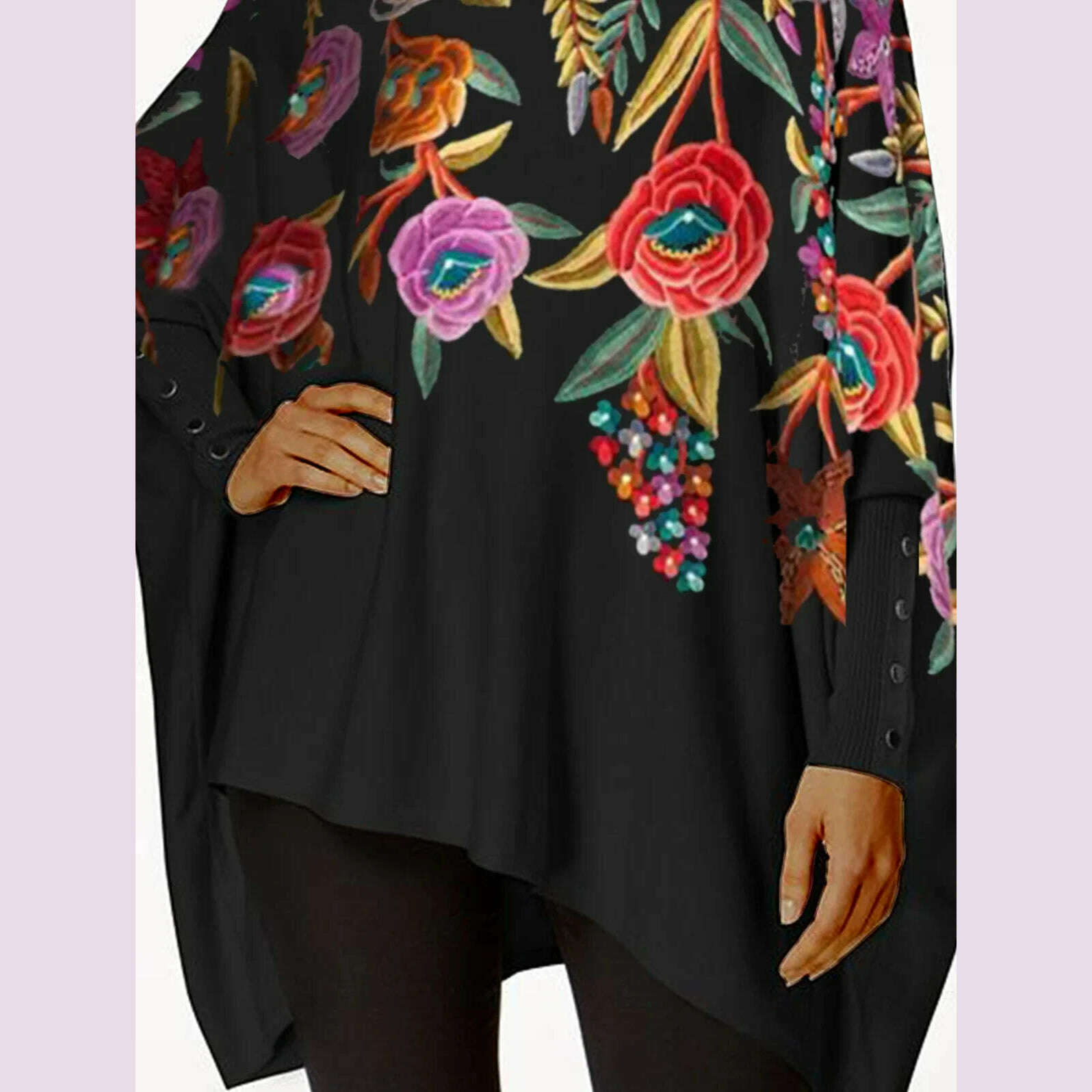 KIMLUD, Women's Plus Size Irregular Hem Blouse Fashion Retro Long Sleeve T-Shirt Turtleneck Casual Loose Asymmetrical Top 2024, KIMLUD Womens Clothes