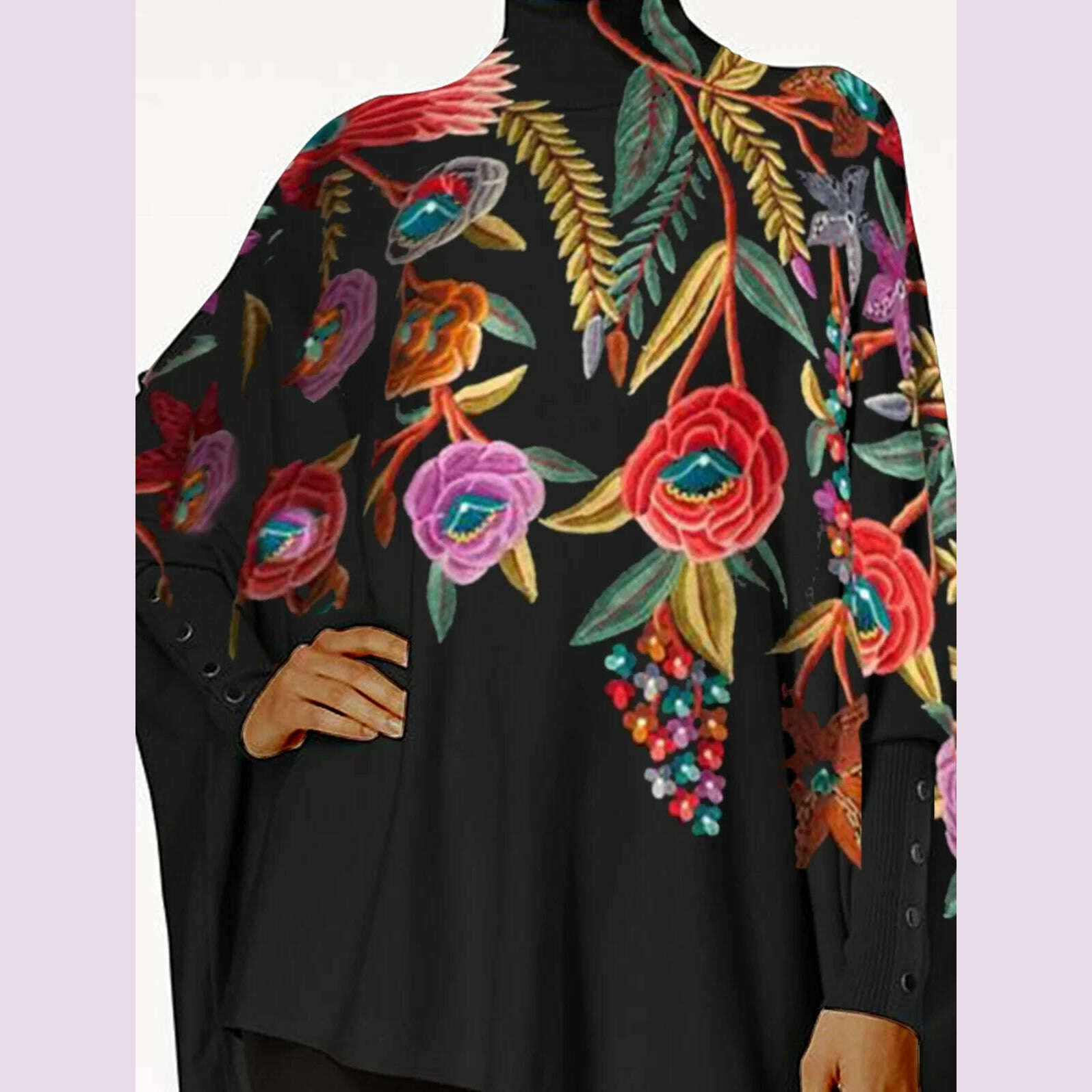 KIMLUD, Women's Plus Size Irregular Hem Blouse Fashion Retro Long Sleeve T-Shirt Turtleneck Casual Loose Asymmetrical Top 2024, KIMLUD Womens Clothes