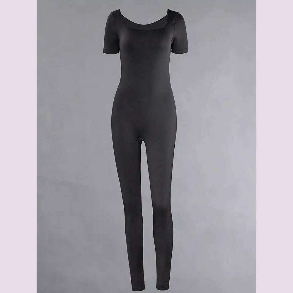 KIMLUD, Women's Rompers Short Sleeve Solid Skinny Bodycon Jumpsuits Fashion Sports Fiess Casual Activity Streetwear Overalls, KIMLUD Womens Clothes