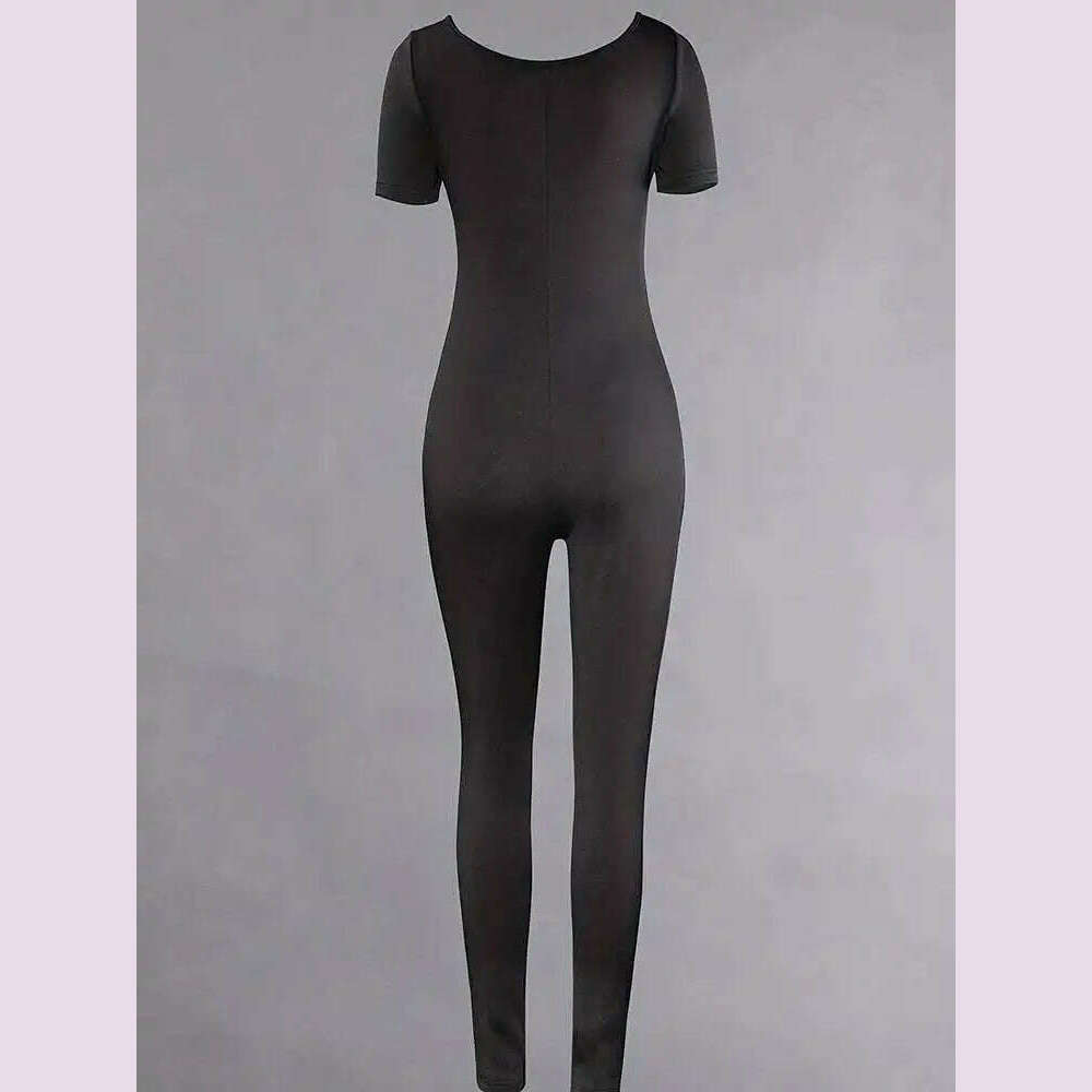 KIMLUD, Women's Rompers Short Sleeve Solid Skinny Bodycon Jumpsuits Fashion Sports Fiess Casual Activity Streetwear Overalls, KIMLUD Womens Clothes