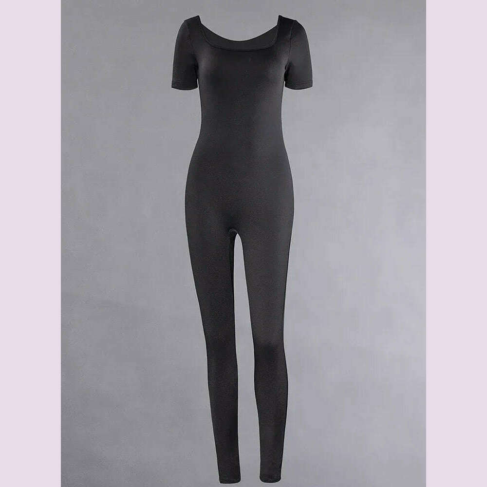 KIMLUD, Women's Rompers Short Sleeve Solid Skinny Bodycon Jumpsuits Fashion Sports Fitness Casual Activity Streetwear Overalls, KIMLUD Womens Clothes