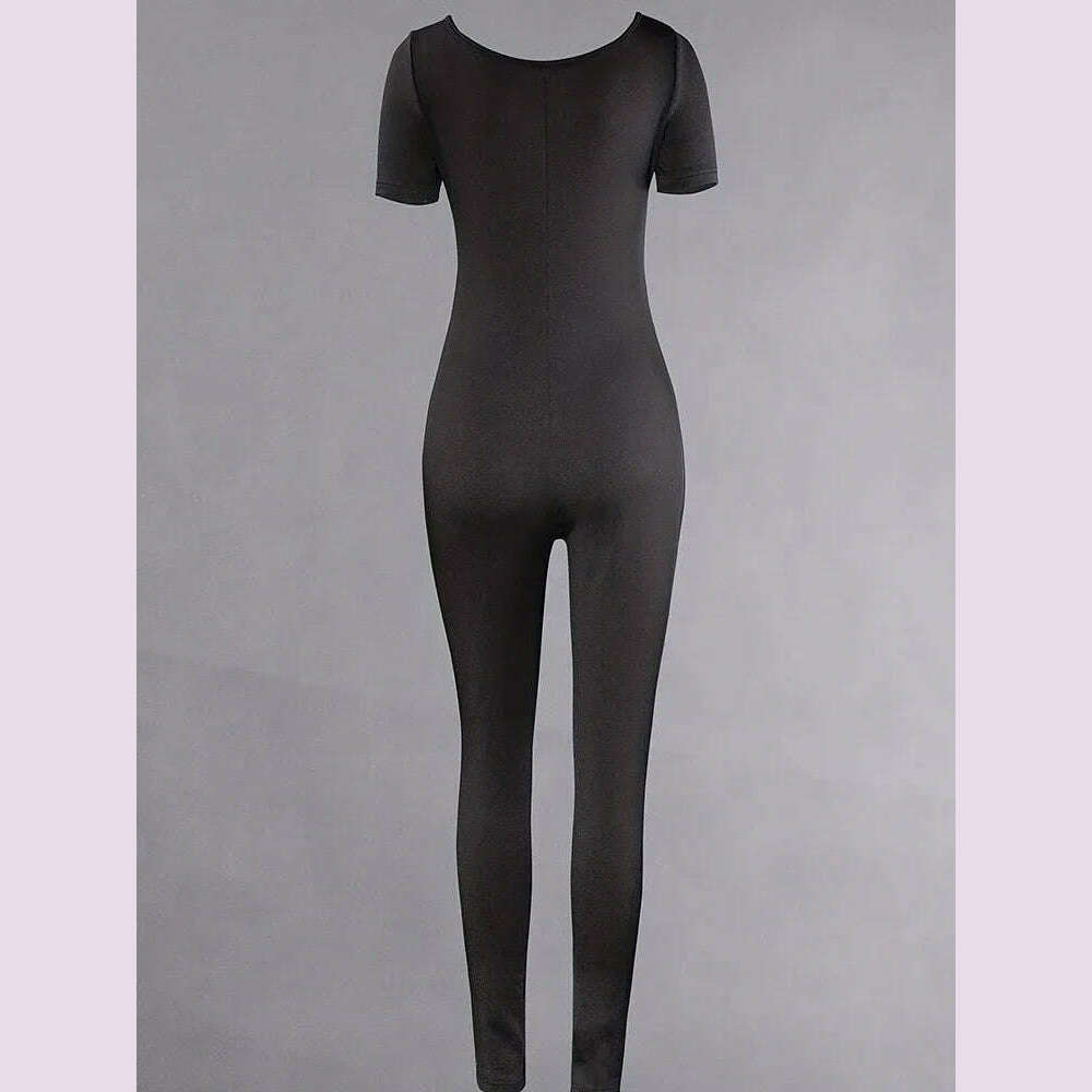 KIMLUD, Women's Rompers Short Sleeve Solid Skinny Bodycon Jumpsuits Fashion Sports Fitness Casual Activity Streetwear Overalls, KIMLUD Womens Clothes