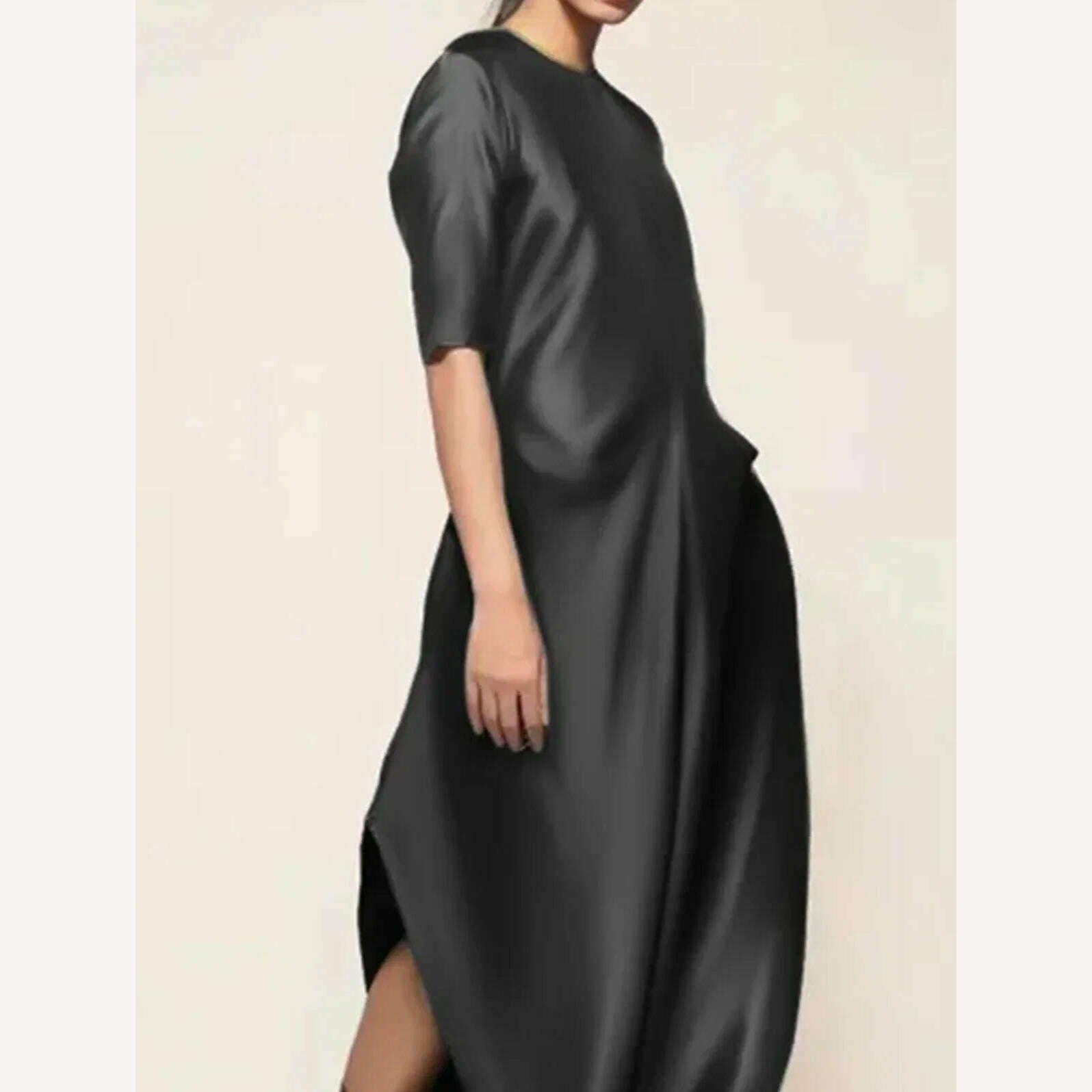 Women's Satin Jumpsuit Elegant Crew Neck Half Sleeve Loose Elegant Vintage Casual Fashion Shiny Silk Jumpsuit Rompers for Female - KIMLUD