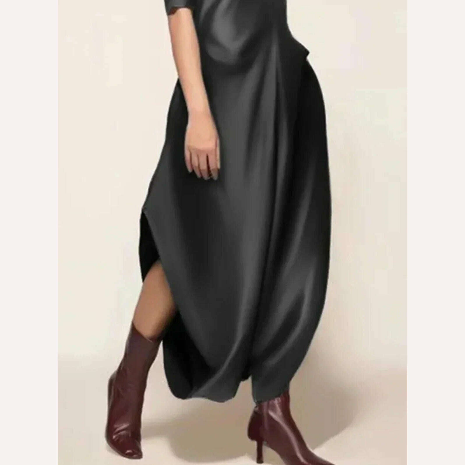 Women's Satin Jumpsuit Elegant Crew Neck Half Sleeve Loose Elegant Vintage Casual Fashion Shiny Silk Jumpsuit Rompers for Female - KIMLUD