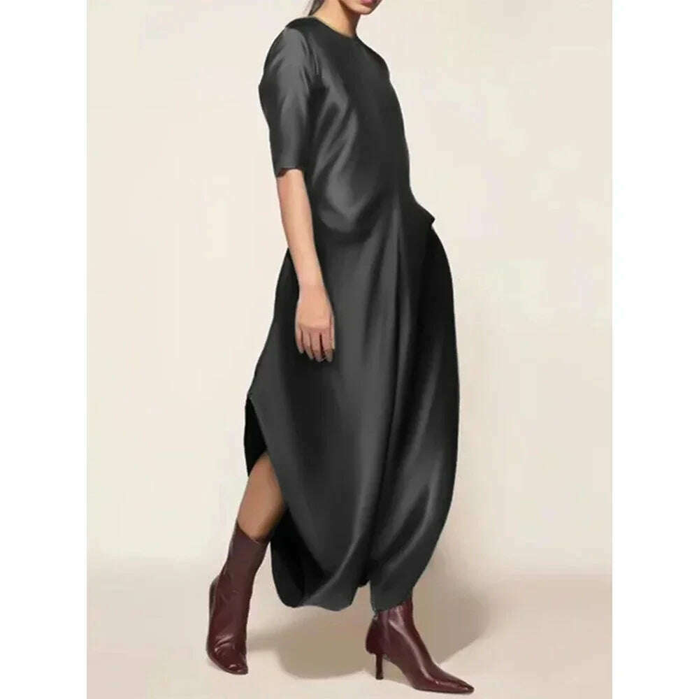 Women's Satin Jumpsuit Elegant Crew Neck Half Sleeve Loose Elegant Vintage Casual Fashion Shiny Silk Jumpsuit Rompers for Female - KIMLUD