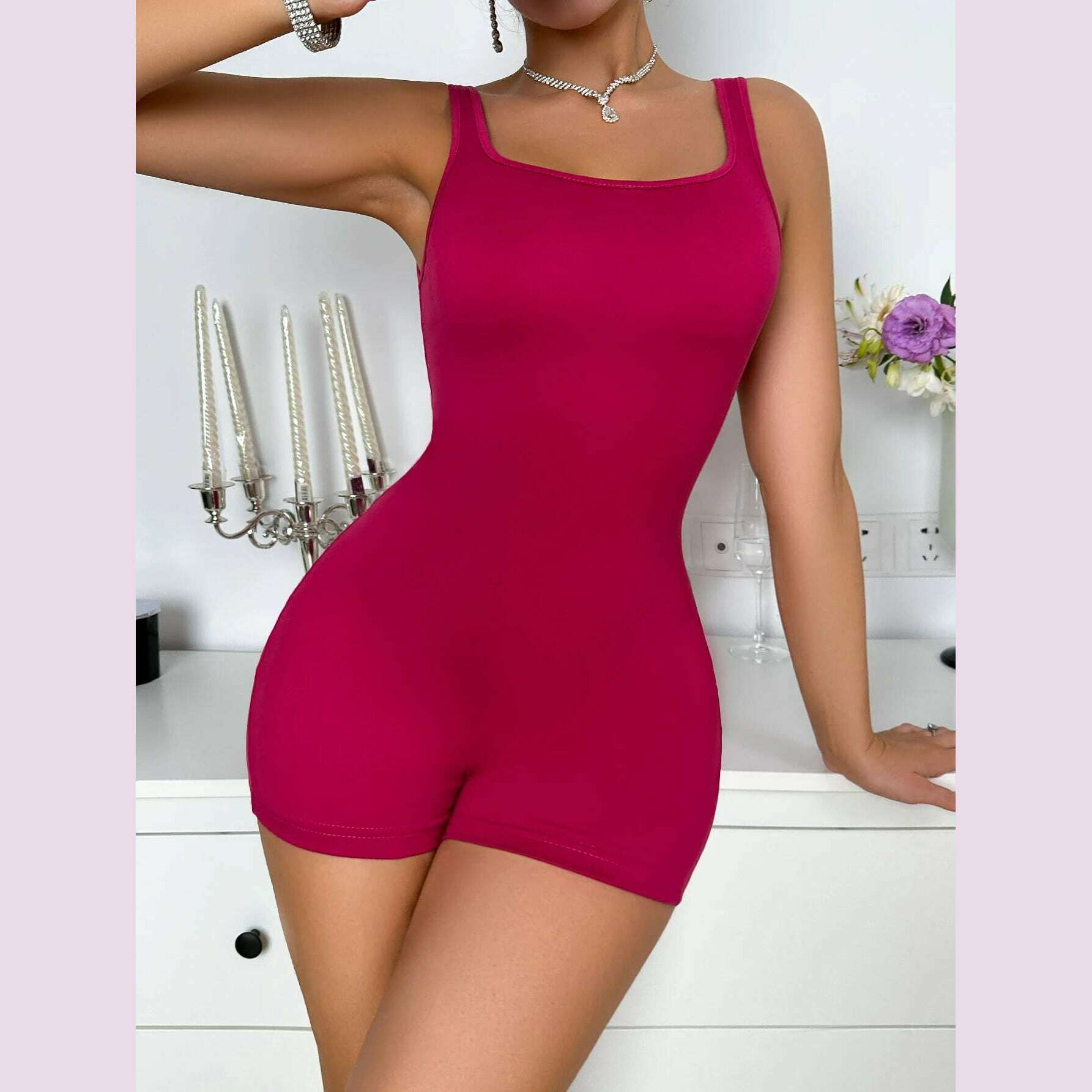 Women's Sexy Backless Tank Rompers Top Bodycon One Piece Halter Sleeveless Bodysuit Short Jumpsuits - KIMLUD
