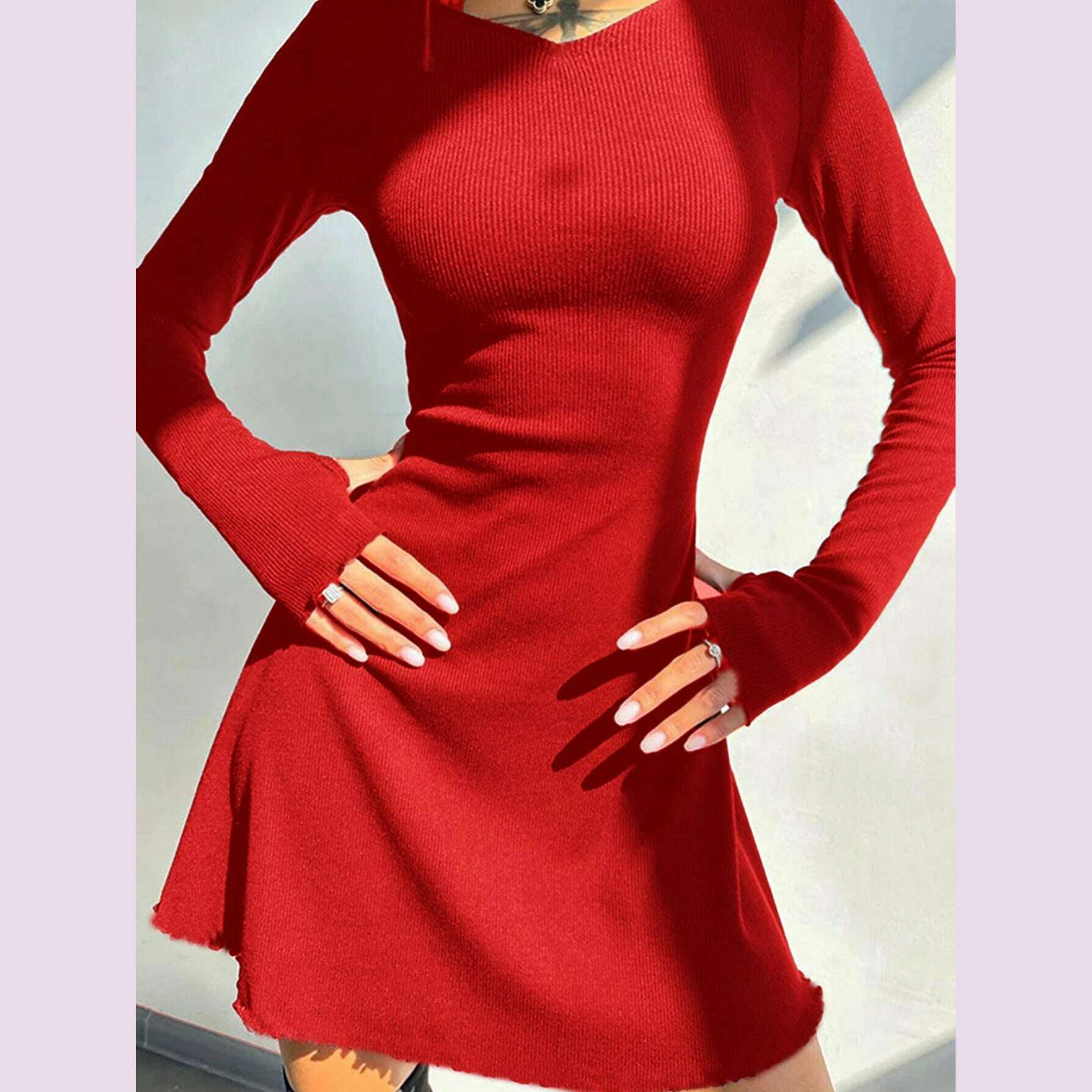 Women's Sexy Club Long Sleeve Mini Bodycon Dress Suitable For Nightclub, Family Party, Vacation, Leisure - KIMLUD