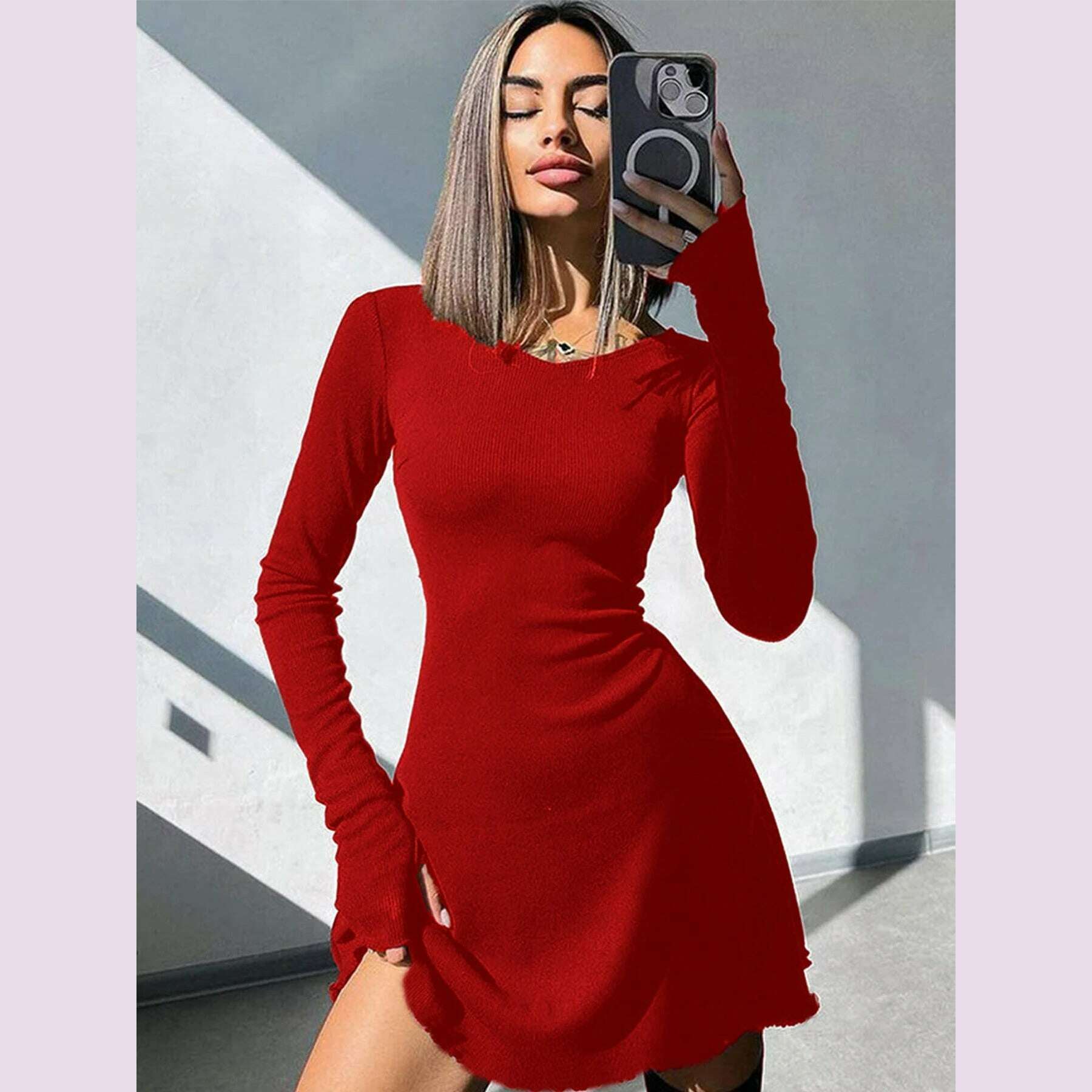 Women's Sexy Club Long Sleeve Mini Bodycon Dress Suitable For Nightclub, Family Party, Vacation, Leisure - KIMLUD