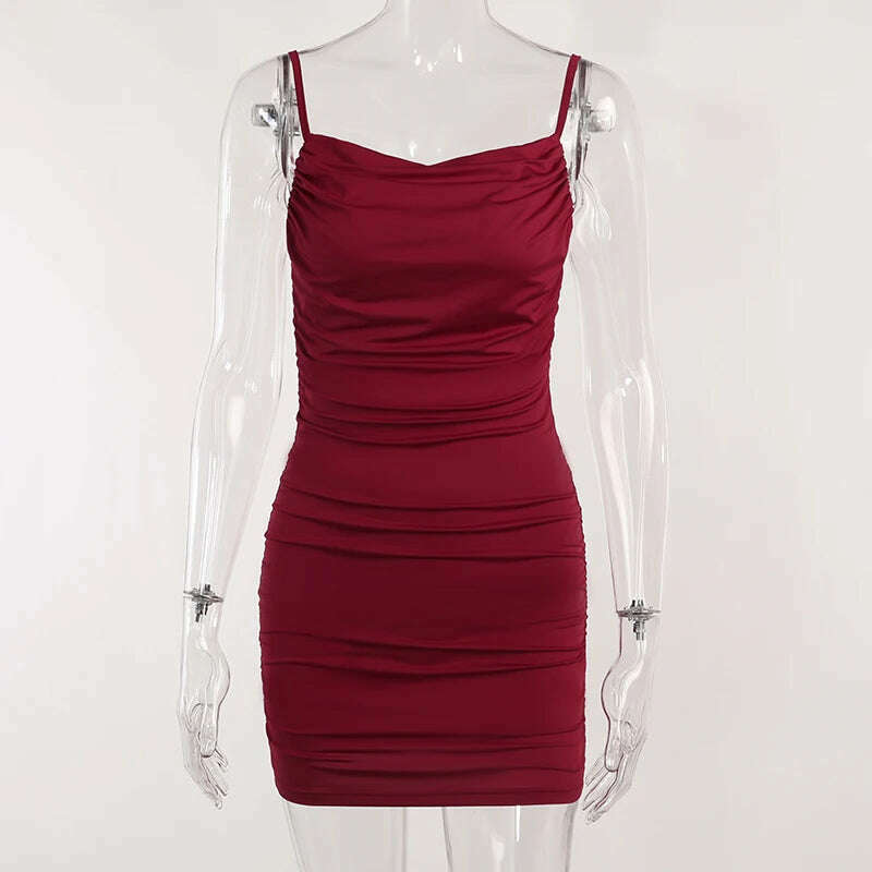 KIMLUD, Women's Sexy Style Backless Simple Hip Skirt Solid Color Swing Collar Suspender Dress Short Skirt LH22570SP, Red / S, KIMLUD APPAREL - Womens Clothes