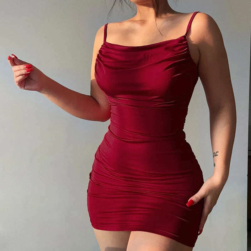 KIMLUD, Women's Sexy Style Backless Simple Hip Skirt Solid Color Swing Collar Suspender Dress Short Skirt LH22570SP, KIMLUD Womens Clothes
