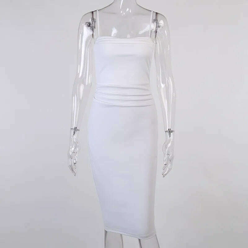 KIMLUD, Women's Sexy Style Camisole Dress Long Skirt Solid Color One-Neck Pleated Long Skirt 28456P, KIMLUD Womens ClothesKIMLUD, Women's Sexy Style Camisole Dress Long Skirt Solid Color One-Neck Pleated Long Skirt 28456P, WHITE / S, KIMLUD APPAREL - Womens Clothes