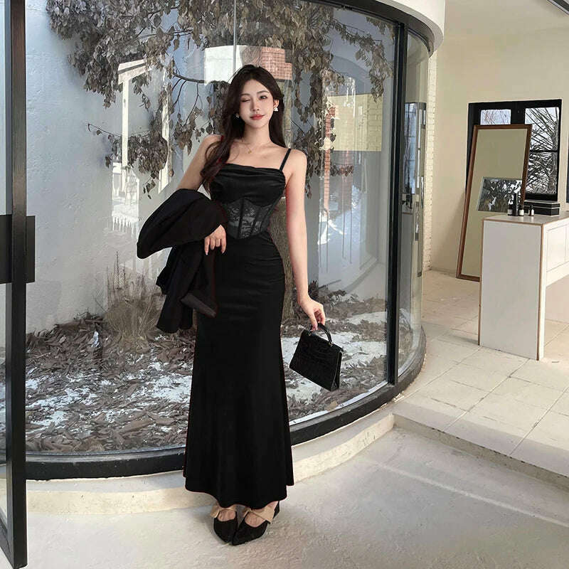 KIMLUD, Women's Sexy Style Christmas New Year's Suede Lace Dress Clip Dress Includes Glove Style Skirt CF23660LL/CF23649GN, KIMLUD Womens Clothes