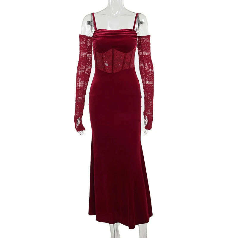 KIMLUD, Women's Sexy Style Christmas New Year's Suede Lace Dress Clip Dress Includes Glove Style Skirt CF23660LL/CF23649GN, Long red skirt / S, KIMLUD APPAREL - Womens Clothes