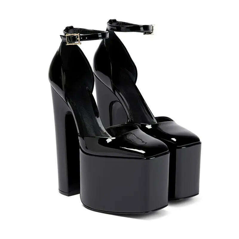 KIMLUD, Women's shoes, ultra-high platform shoes, waterproof shoes, thick high heels, square toe design, shallow cut, Mary Jane lace, black / 36, KIMLUD APPAREL - Womens Clothes