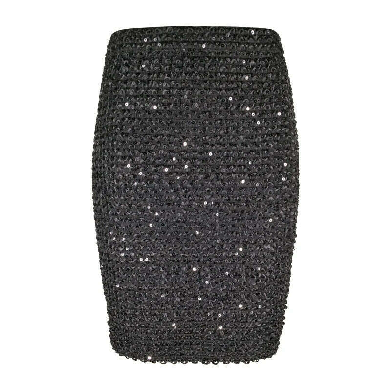 KIMLUD, Womens Skirts Gold Sequined Mini Skirt Stretchy Bodycon Skirt Short Wrap Skirt for Office Lady Party Girl Saia, black / One Size, KIMLUD APPAREL - Womens Clothes