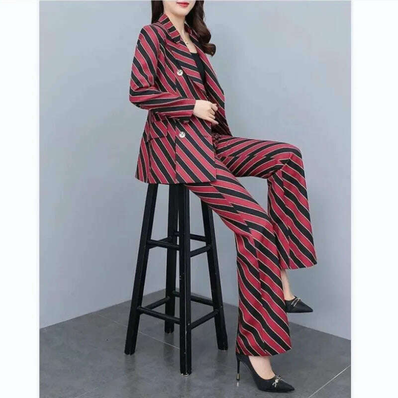 KIMLUD, Women's Suit Suit 2023 Spring and Autumn New Fashion Print Thin Blazers Coat Pants Two-piece Korean Elegant Casual Matching Set, KIMLUD Womens Clothes