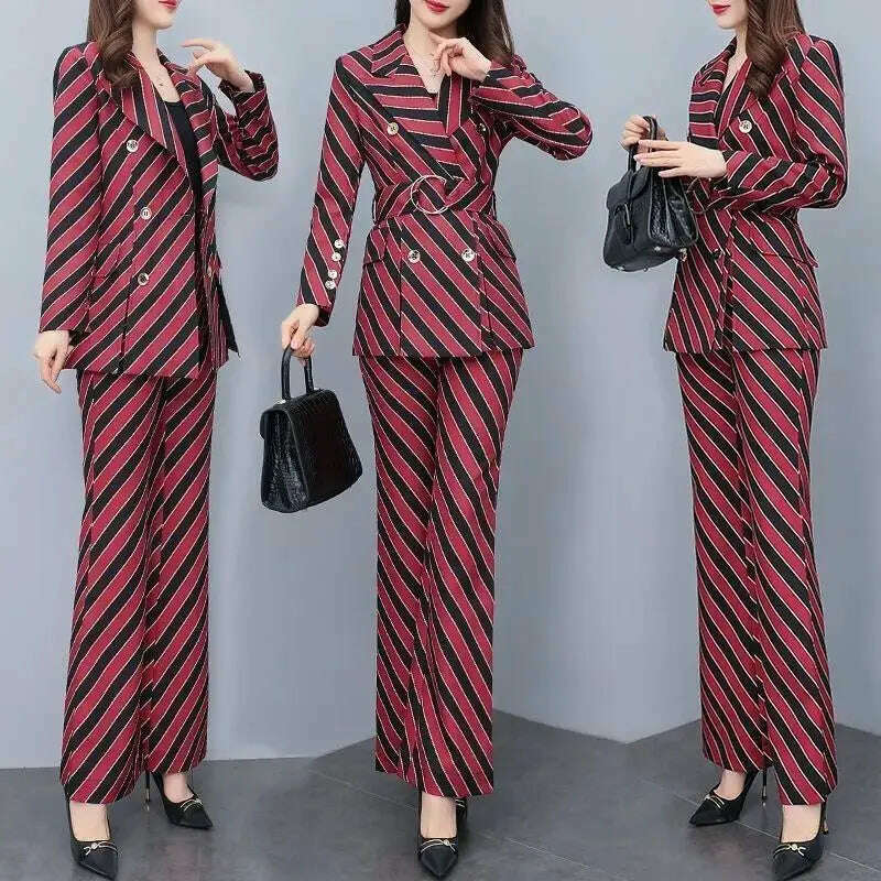 KIMLUD, Women's Suit Suit 2023 Spring and Autumn New Fashion Print Thin Blazers Coat Pants Two-piece Korean Elegant Casual Matching Set, KIMLUD Womens Clothes