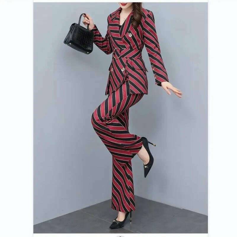 KIMLUD, Women's Suit Suit 2023 Spring and Autumn New Fashion Print Thin Blazers Coat Pants Two-piece Korean Elegant Casual Matching Set, KIMLUD Womens Clothes