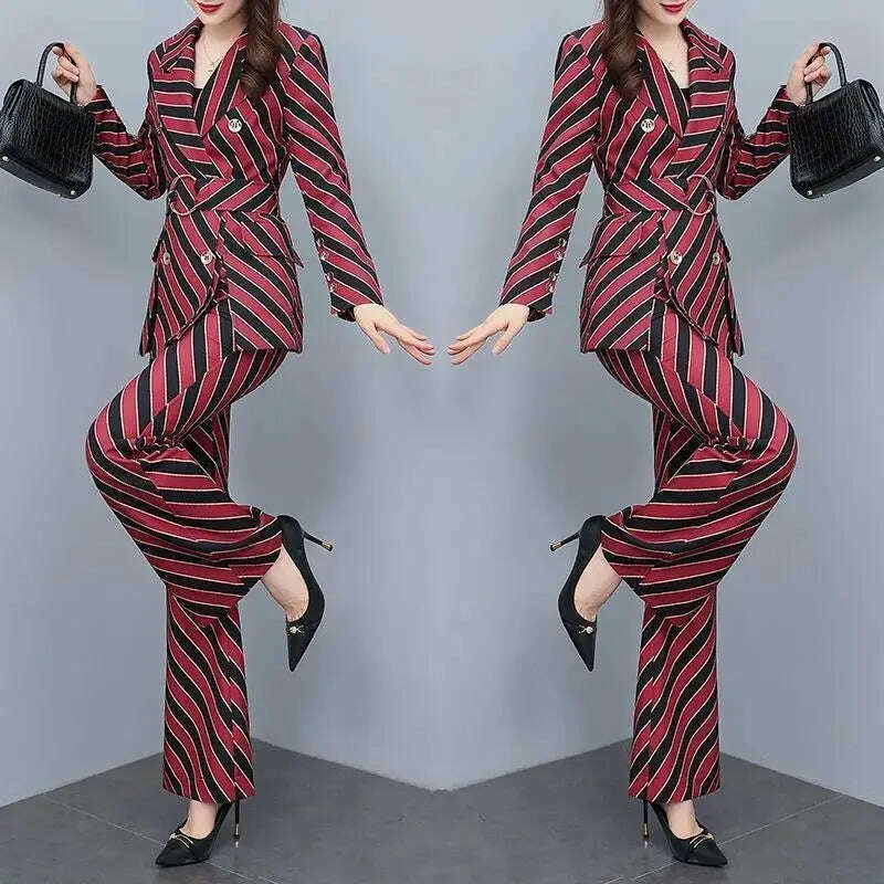 KIMLUD, Women's Suit Suit 2023 Spring and Autumn New Fashion Print Thin Blazers Coat Pants Two-piece Korean Elegant Casual Matching Set, KIMLUD Womens Clothes